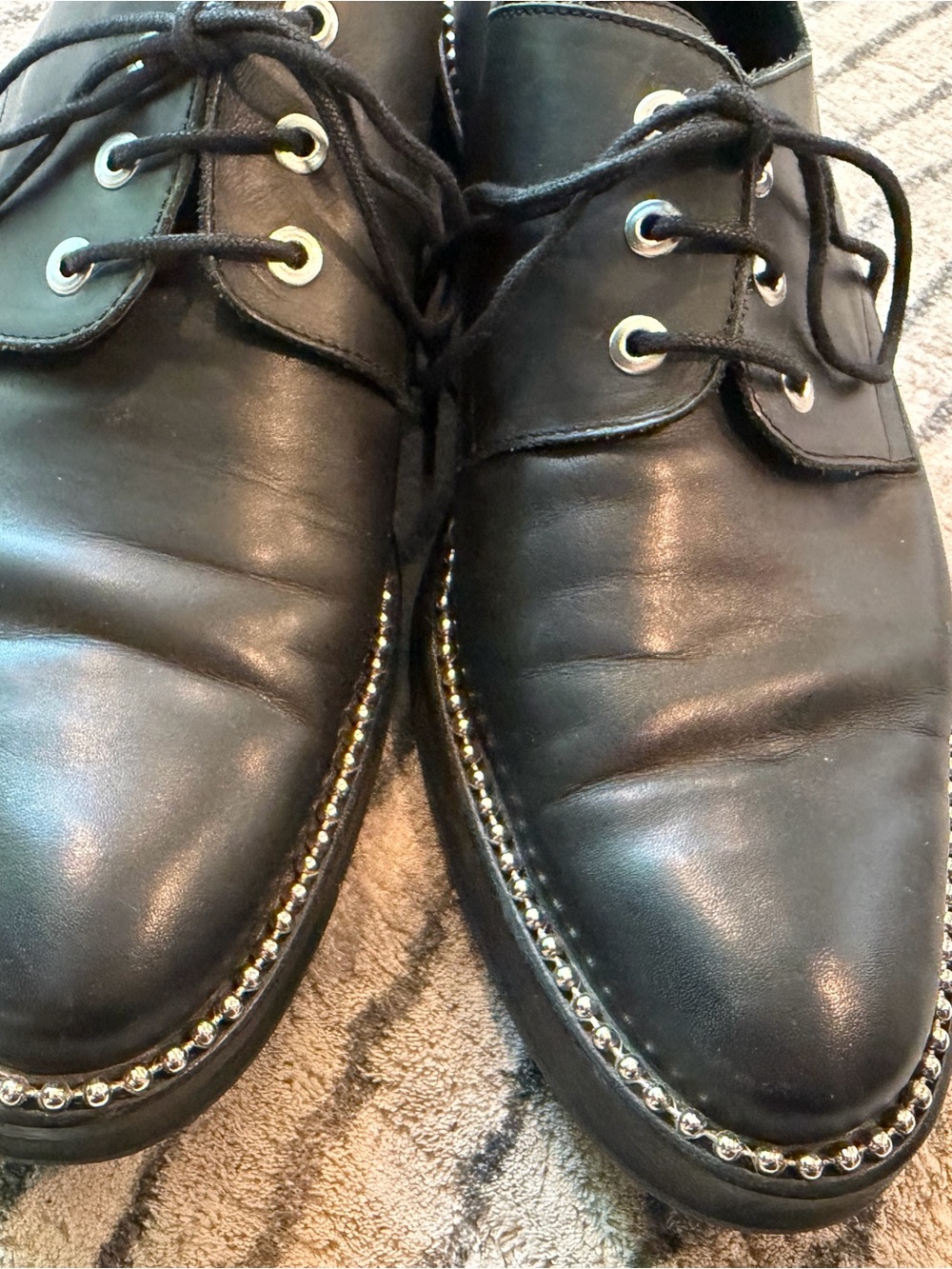 Womens Miista eu 41 Black Leather Lace-Up Shoes with Decorative Silver Stud Trim